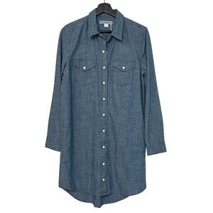 Outerknown Wyatt Long Sleeve Shirt Dress Chambray Denim Blue XS NWT Western Boho
